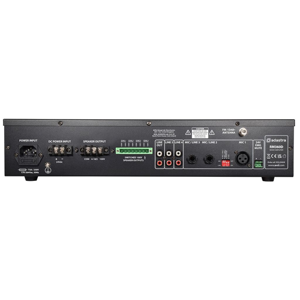 Adastra – RM360D Mixer Amplifier USB/BT/FM/DAB+ 100V 360W - Image 3
